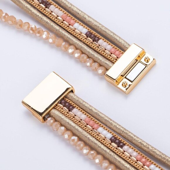 Leather Wrap Bracelet Crystal Beads Boho Cuff Stone Charm Jewelry Women - Picture 6 of 6